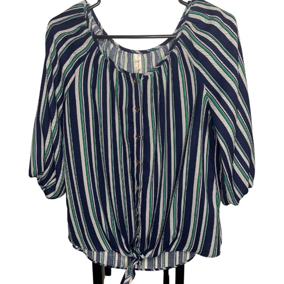 Navy Blue Striped Blouse - Size Small - Picture 1 of 9